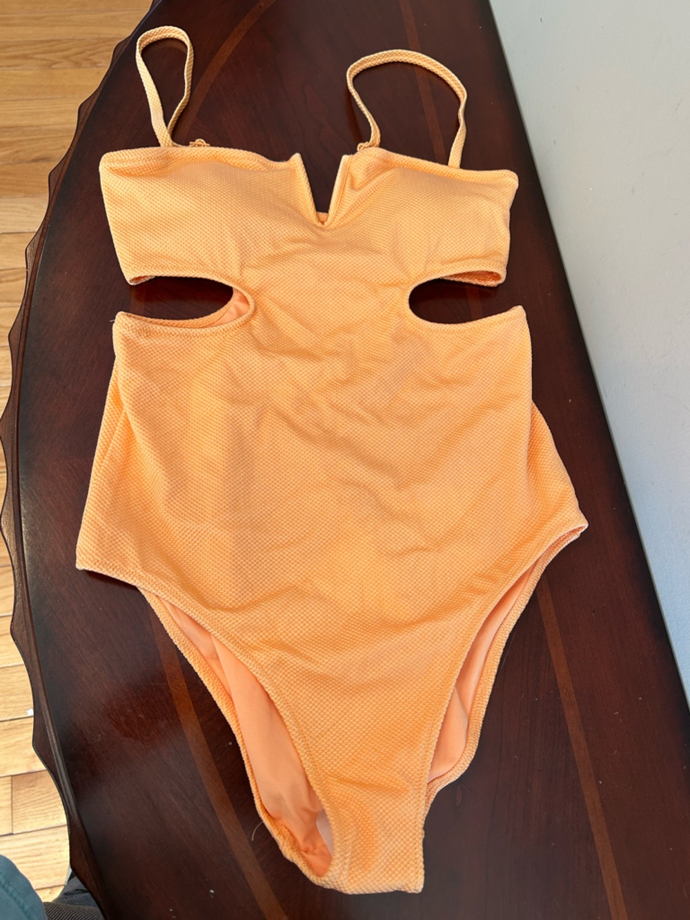 aerie Peach Orange Textured Cutout One-Piece Swimsuit